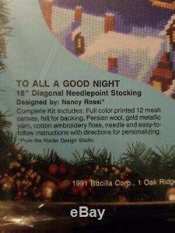 Bucilla TO ALL A GOOD NIGHT 60708 Needlepoint Stocking Santa Sled Reindeer New