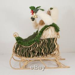 Byers Choice Caroler Santa with Gold Sleigh Reindeer Holding Bell 2000