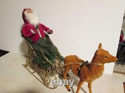 Byers Choice Retired 1998 Red Santa in Gold Sleigh with Reindeer Rare Exclusive