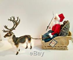Byers Choice Santa Clause furry reindeer & resin sleigh Dillards Exclusive 2013