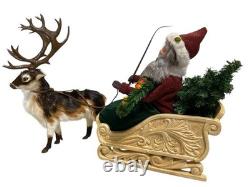 Byers' Choice Santa In Sleigh Caroler With Caribou, Retired Caroler