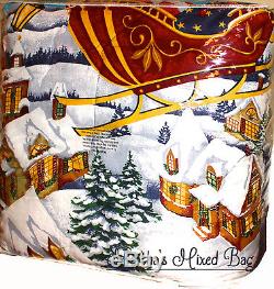 CHRISTMAS Holiday SANTAS Reindeer Red SLEIGH Snowflakes 6-8p Blue Comforter Set