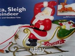 Christmas Lighted 6' Giant Santa Claus Sleigh Reindeer Deer Blow Mold Yard Set 2