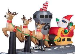 Christmas Santa Claus Sleigh On Reindeer Aircraft Carrier Inflatable Yard Decor
