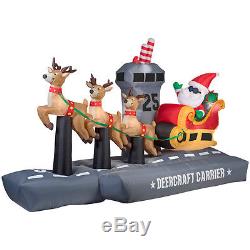 Christmas Santa Claus Sleigh On Reindeer Aircraft Carrier Inflatable Yard Decor