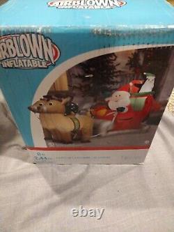 CHRISTMAS SANTA, SLEIGH & REINDEER Lights Up AIRBLOWN INFLATABLE YARD GEMMY 8FT