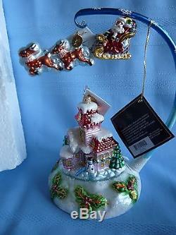 CHRISTOPHER RADKO MIDNIGHT MAGIC 3pc SET SANTA SLEIGH, REINDEER, VICTORIAN HOME
