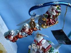 CHRISTOPHER RADKO MIDNIGHT MAGIC 3pc SET SANTA SLEIGH, REINDEER, VICTORIAN HOME