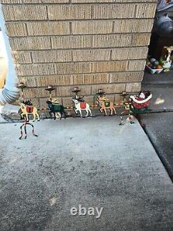 Candle Holder Santa Metal Reindeer Sleigh Metal HandPainted Christmas 32 VTG