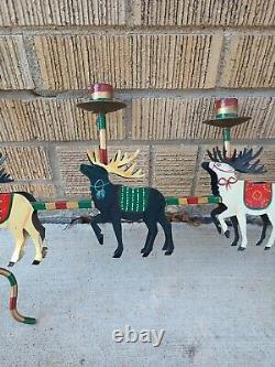 Candle Holder Santa Metal Reindeer Sleigh Metal HandPainted Christmas 32 VTG