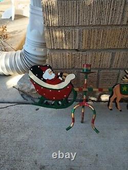 Candle Holder Santa Metal Reindeer Sleigh Metal HandPainted Christmas 32 VTG