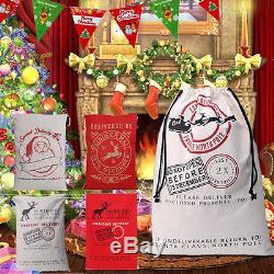 Canvas Santa Sack Merry Christmas Gift Bag Xmas Father Stocking Happy Large Bag