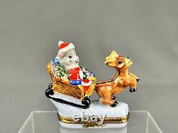 Cardinet Limoges SANTA MOUSE SLEIGH & REINDEER Christmas 2 3/4 Trinket Box MINT
