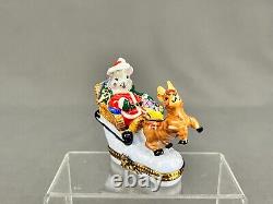 Cardinet Limoges SANTA MOUSE SLEIGH & REINDEER Christmas 2 3/4 Trinket Box MINT