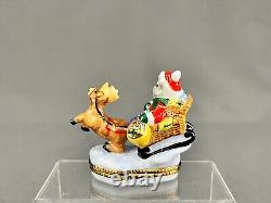 Cardinet Limoges SANTA MOUSE SLEIGH & REINDEER Christmas 2 3/4 Trinket Box MINT