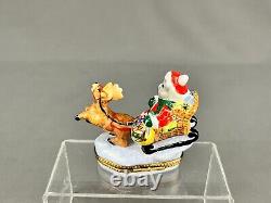 Cardinet Limoges SANTA MOUSE SLEIGH & REINDEER Christmas 2 3/4 Trinket Box MINT