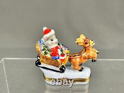 Cardinet Limoges SANTA MOUSE SLEIGH & REINDEER Christmas 2 3/4 Trinket Box MINT