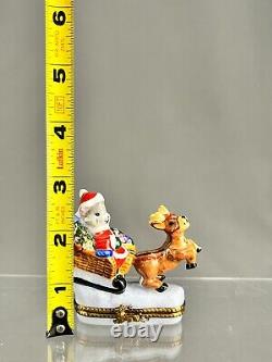 Cardinet Limoges SANTA MOUSE SLEIGH & REINDEER Christmas 2 3/4 Trinket Box MINT
