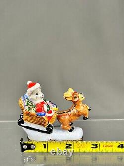 Cardinet Limoges SANTA MOUSE SLEIGH & REINDEER Christmas 2 3/4 Trinket Box MINT