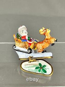 Cardinet Limoges SANTA MOUSE SLEIGH & REINDEER Christmas 2 3/4 Trinket Box MINT
