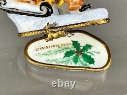 Cardinet Limoges SANTA MOUSE SLEIGH & REINDEER Christmas 2 3/4 Trinket Box MINT