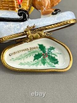Cardinet Limoges SANTA MOUSE SLEIGH & REINDEER Christmas 2 3/4 Trinket Box MINT