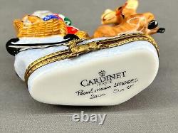Cardinet Limoges SANTA MOUSE SLEIGH & REINDEER Christmas 2 3/4 Trinket Box MINT