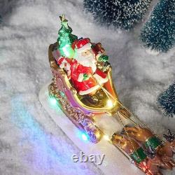 Carole Towne Santa Sleigh with Reindeer Lighted Village Scene