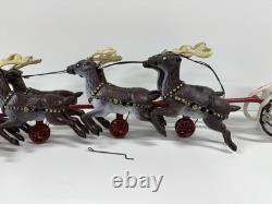 Cast Iron Santa Claus Sleigh & 8 Reindeer Christmas hubley style holiday vintage