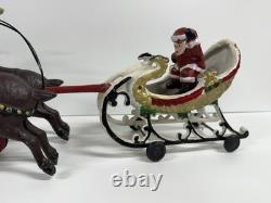 Cast Iron Santa Claus Sleigh & 8 Reindeer Christmas hubley style holiday vintage