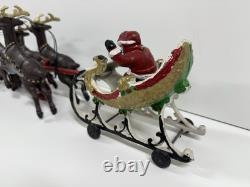 Cast Iron Santa Claus Sleigh & 8 Reindeer Christmas hubley style holiday vintage