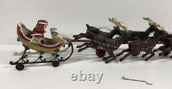 Cast Iron Santa Claus Sleigh & 8 Reindeer Christmas hubley style holiday vintage