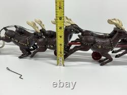 Cast Iron Santa Claus Sleigh & 8 Reindeer Christmas hubley style holiday vintage