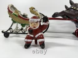 Cast Iron Santa Claus Sleigh & 8 Reindeer Christmas hubley style holiday vintage