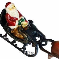 Cast Iron Santa in Swan Sleigh Reindeer Victorian 14 Vintage