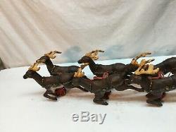 Cast-iron Santa Sleigh 8 Reindeer Vintage Toy repro painted Christmas 33in Long