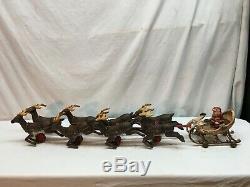 Cast-iron Santa Sleigh 8 Reindeer Vintage Toy repro painted Christmas 33in Long