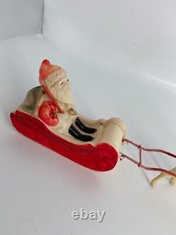 Celluloid Santa Claus Sleigh Sled Reindeer 12 Vintage Christmas Figure