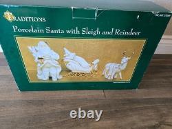 Centerpiece Traditions Porcelain Santa With Sleigh & Reindeer in Original Box