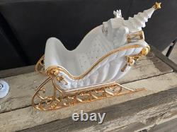 Centerpiece Traditions Porcelain Santa With Sleigh & Reindeer in Original Box