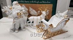 Centerpiece Traditions Porcelain Santa With Sleigh & Reindeer in Original Box