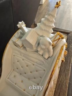 Centerpiece Traditions Porcelain Santa With Sleigh & Reindeer in Original Box