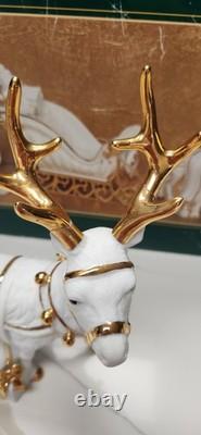 Centerpiece Traditions Porcelain Santa With Sleigh & Reindeer in Original Box