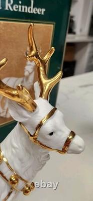 Centerpiece Traditions Porcelain Santa With Sleigh & Reindeer in Original Box