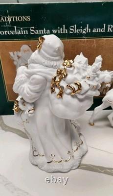 Centerpiece Traditions Porcelain Santa With Sleigh & Reindeer in Original Box