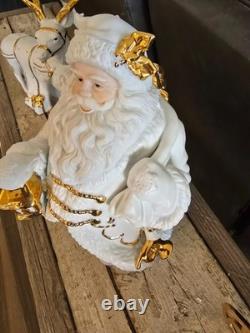 Centerpiece Traditions Porcelain Santa With Sleigh & Reindeer in Original Box