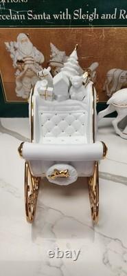 Centerpiece Traditions Porcelain Santa With Sleigh & Reindeer in Original Box