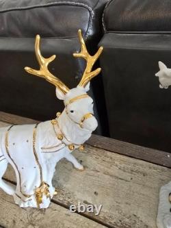 Centerpiece Traditions Porcelain Santa With Sleigh & Reindeer in Original Box