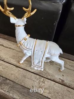 Centerpiece Traditions Porcelain Santa With Sleigh & Reindeer in Original Box