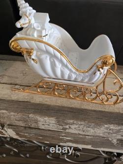 Centerpiece Traditions Porcelain Santa With Sleigh & Reindeer in Original Box